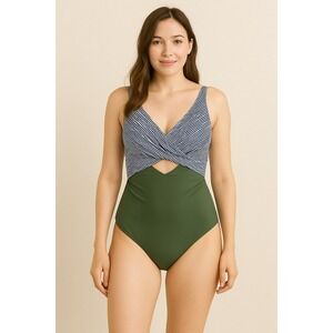 Eomenie Womens Swimsuit Size‎ XL Green Stripe One Piece Cut Out Tummy Control